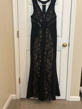 LM Collection Black Lace-Panel Evening Gown